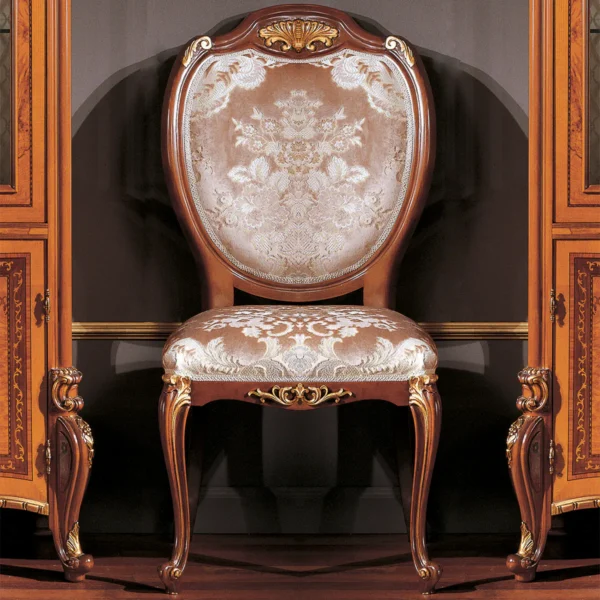 Mondial chair in carved wood with velvet upholstery, luxury Italian craftsmanship.