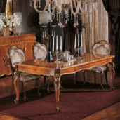 Mondial extendable rectangular table in carved wood, luxury Italian craftsmanship.