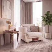 Monte Carlo LUX armchair next to rosewood side table, luxury living room decor