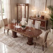 Monte Carlo LUX dining table beside matching sideboard and display cabinet, luxury dining room