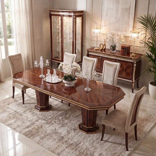Monte Carlo LUX Dining Table Monte Carlo LUX dining table beside matching sideboard and display cabinet, luxury dining room