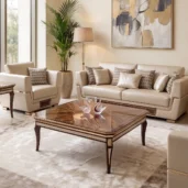 Monte Carlo LUX rectangular coffee table in rosewood veneer with brass inlay, luxury living room