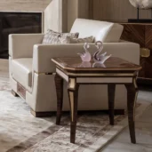 Monte Carlo LUX square side table in rosewood with brass trim, luxury living room