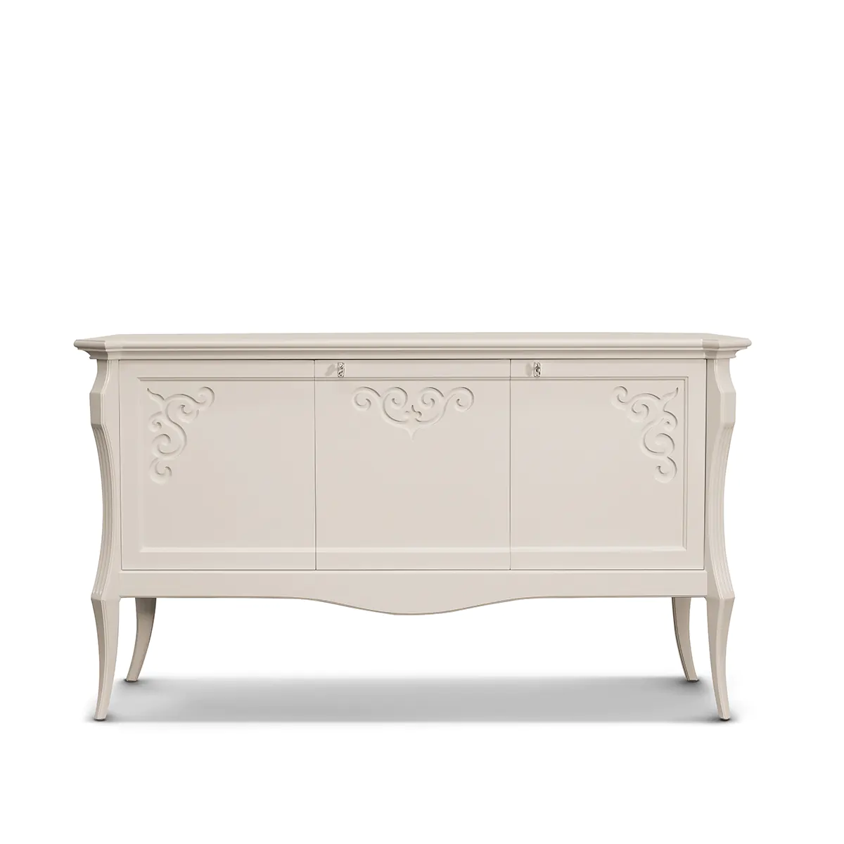 MONTE CARLO sideboard Monte Carlo 3-door sideboard in solid wood with ivory lacquer finish.