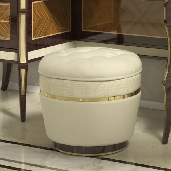 Monte Carlo LUX pouf in cream leather with golden details.