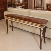 Monte Carlo LUX sofa-back console table in inlaid wood.