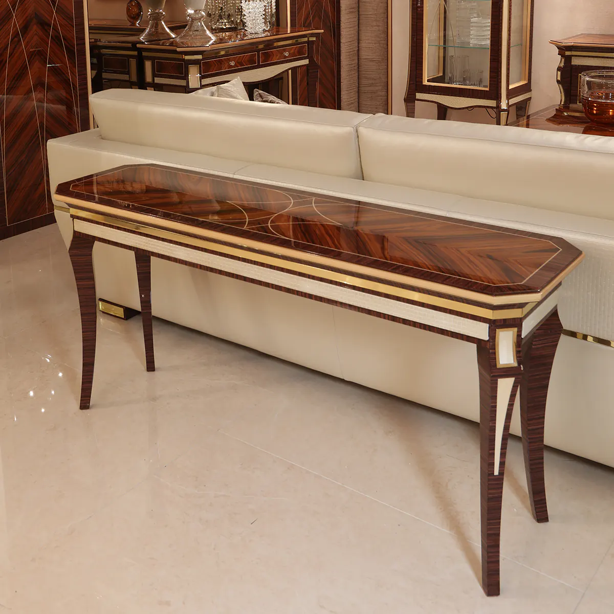 MONTE CARLO LUX console table Monte Carlo LUX sofa-back console table in inlaid wood.