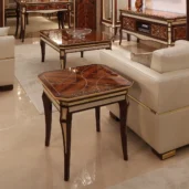 Monte Carlo LUX squared side coffee table in inlaid wood.