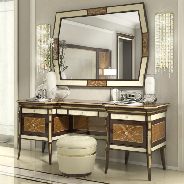 Monte Carlo LUX vanity dresser with large mirror, handcrafted in wood.
