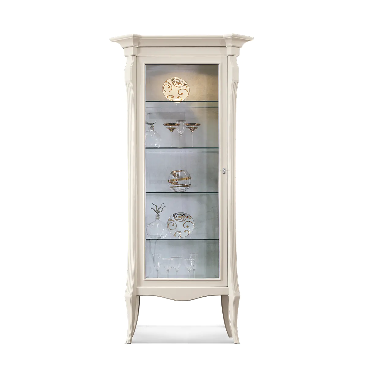 MONTE CARLO Elegant Display Cabinet - Custom Curio & Dining Cabinets | Made in Italy Monte Carlo 1-door display cabinet in solid wood with ivory lacquer finish and glass doors.