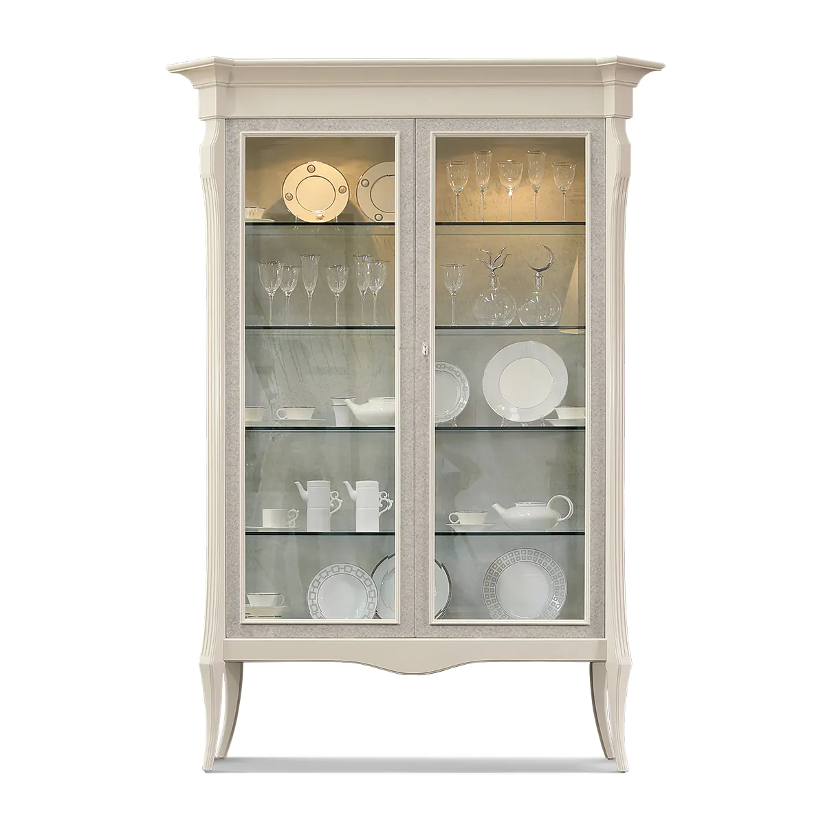 MONTE CARLO Elegant Display Cabinet - Custom Curio & Dining Cabinets | Made in Italy Monte Carlo 2-door display cabinet in solid wood with ivory lacquer finish and glass doors.