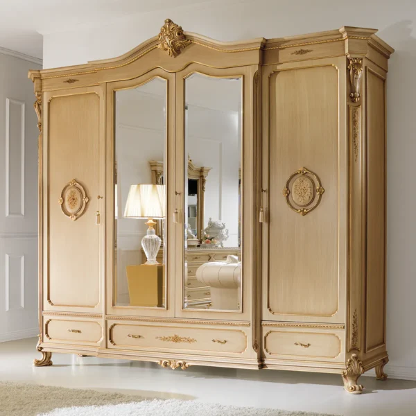 Prestige 4-door wardrobe, lacquered with mirrored doors.