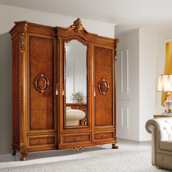 Prestige 3-door wardrobe in burl wood.