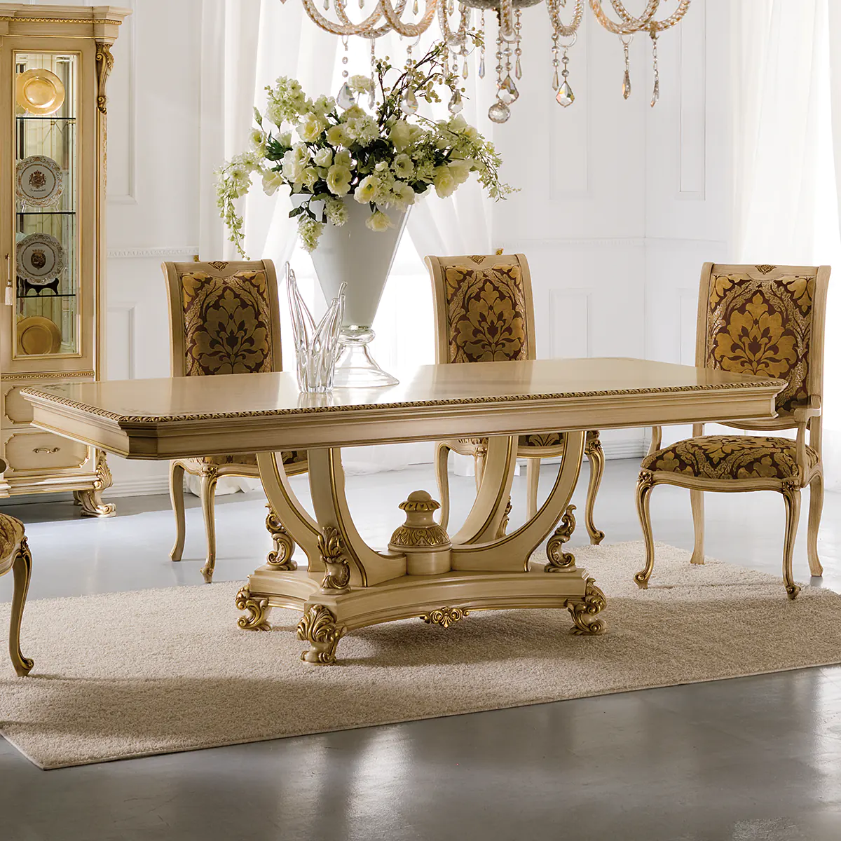 PRESTIGE dining table Prestige rectangular table with pedestal base, elegant dining room.