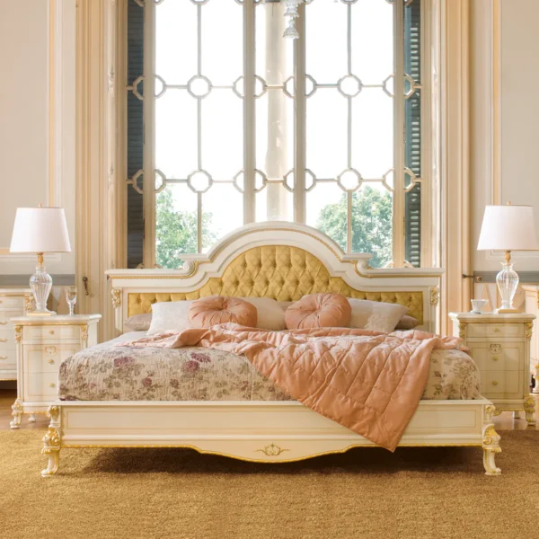 Princesse bed in carved wood, elegant bedroom.