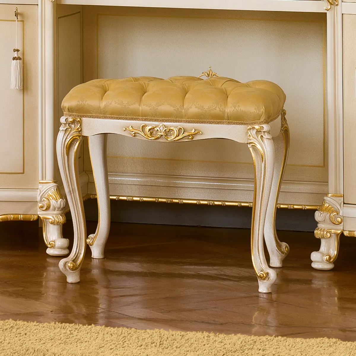 PRINCESSE stool Princesse pouf, gold tufted cushion.