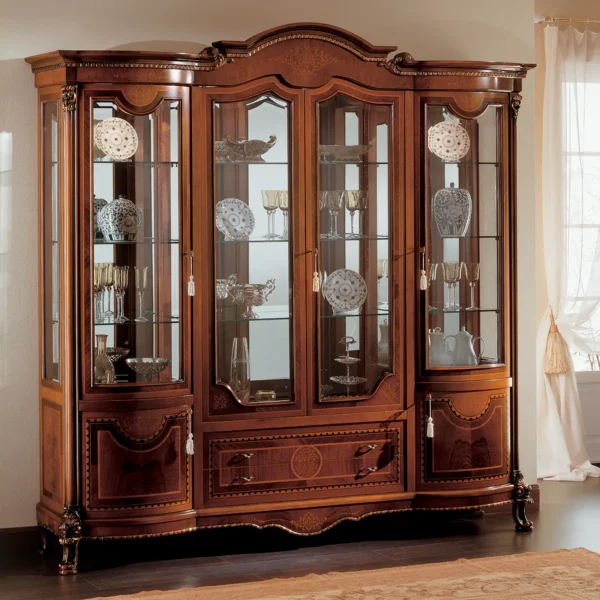 Princesse display cabinet 4 doors in walnut, living room.