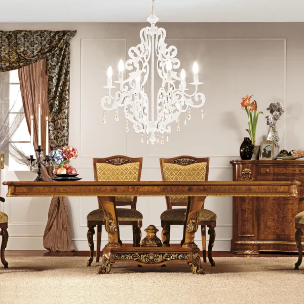 Reale rectangular table with pedestal, dining room.