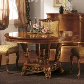 Reale round table with pedestal, dining room.