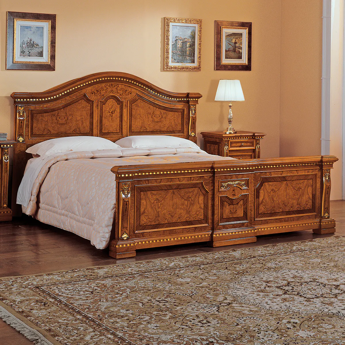 REGINA bed Handcrafted Regina wooden bed with intricate design in an elegant bedroom, featuring Italian style and luxury interior decor.